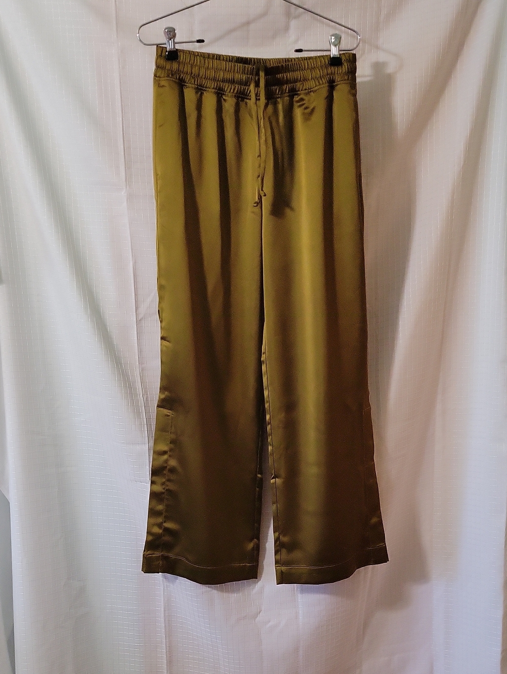 Old Navy Breathable Glossy Olive Satin Drawstring Women's Track Pants, Size S